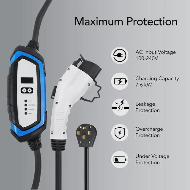 Alt view image 4 of 7 - NEMA 14-50 Level 2 EV Charger - 240V 32 Amp with 21 ft Extension Cord & J1772 Cable - for J1772 EVs