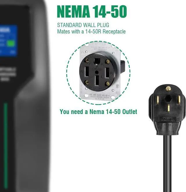 Alt view image 2 of 7 - 32 Amp EV Charger Level 2,(NEMA 14-50, 32A/25ft,7.68KW) Portable Electric Vehicle Charging Station for Electric and Hybrid Vehicles