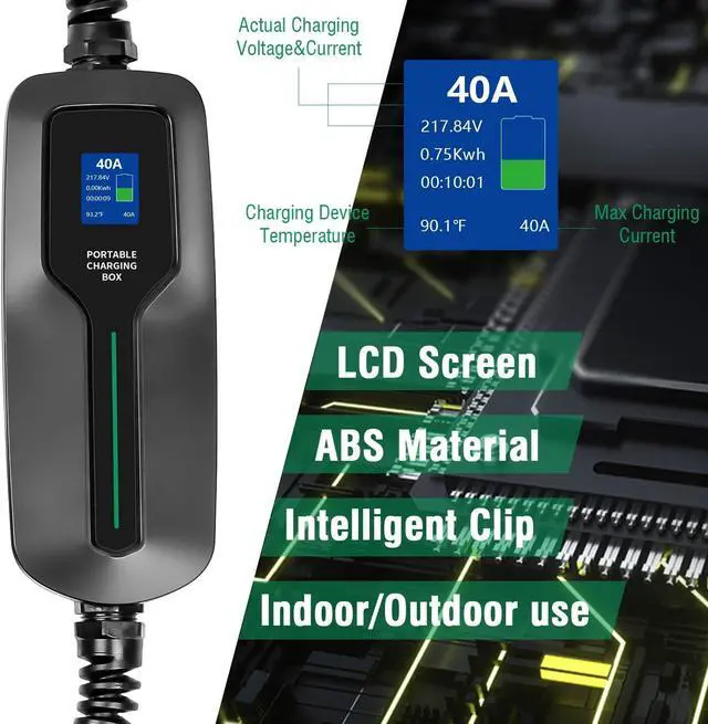 Alt view image 5 of 7 - 32 Amp EV Charger Level 2,(NEMA 14-50, 32A/25ft,7.68KW) Portable Electric Vehicle Charging Station for Electric and Hybrid Vehicles