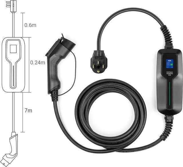 Alt view image 6 of 7 - 32 Amp EV Charger Level 2,(NEMA 14-50, 32A/25ft,7.68KW) Portable Electric Vehicle Charging Station for Electric and Hybrid Vehicles