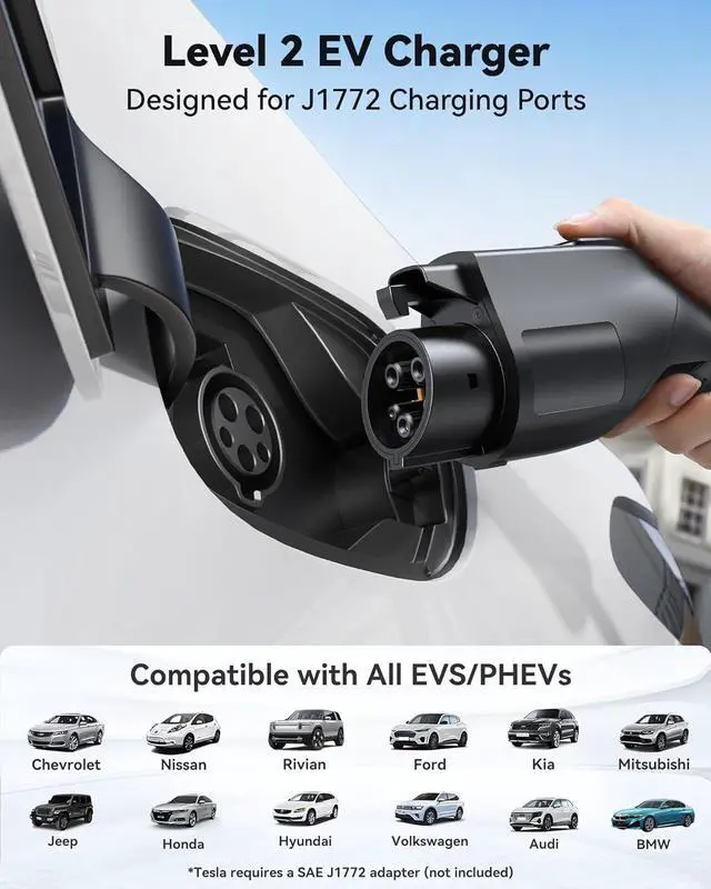 Alt view image 3 of 7 - Level 2 EV Charger [40Amp, 240V, NEMA 14-50P] Portable Electric Vehicle Charging Stations with J1772 Connector and 25 ft Cable, Works with All J1772 EVs, for Home and Outdoor