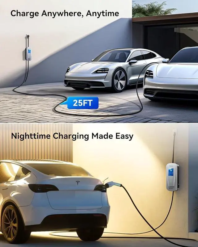 Alt view image 6 of 7 - Level 2 EV Charger [40Amp, 240V, NEMA 14-50P] Portable Electric Vehicle Charging Stations with J1772 Connector and 25 ft Cable, Works with All J1772 EVs, for Home and Outdoor