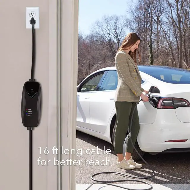 Alt view image 4 of 7 - Level 1 Tesla Charger - 110V, 15 Amp, NEMA 5-15 Plug, 16 ft Extension Cord - Portable Electric Car Charger for Tesla - Compatible with All Tesla Models X/Y/3/S
