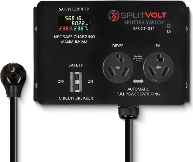 Alt view image 7 of 7 - 14-30, 240V, 24 Amp Splitter Switch - Save Thousands on Home Electric Vehicle Charging (EV) Install, cETLus Certified, Charge Two EVs, Plug and Play