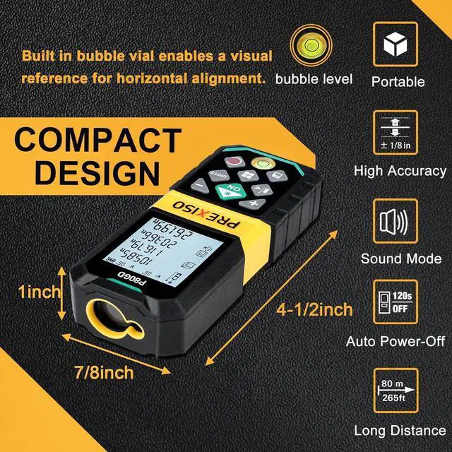 Alt view image 6 of 7 - Laser Measure Rechargeable, 265Ft Green Beam Laser Measurement Tool with Angle Sensor& 30 Sets Data Storage &1/4"-20 Threaded Hole - Ft/Ft+in/in/M Units - Pythagorean Mode, Area, Volume
