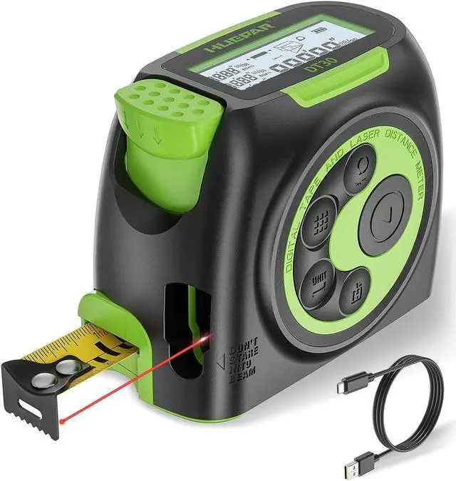 Main image of 2-in-1 Laser Tape Measure, 197Ft Rechargeable Laser Measurement Tool & 16Ft. Measure Tape with Backlit LCD & Movable Hook -Pythagorean, Area, Volume, M/in/Ft Unit Switch Digital Distance Meter