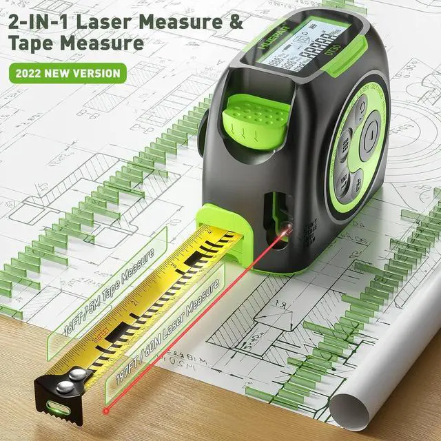 Alt view image 2 of 7 - 2-in-1 Laser Tape Measure, 197Ft Rechargeable Laser Measurement Tool & 16Ft. Measure Tape with Backlit LCD & Movable Hook -Pythagorean, Area, Volume, M/in/Ft Unit Switch Digital Distance Meter