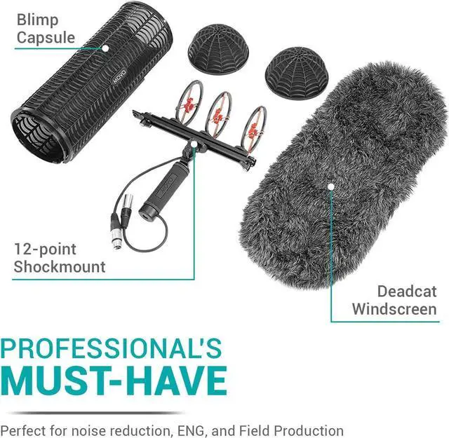 Alt view image 2 of 7 - BWS1000 Blimp Wind & Vibration Protection System for Shotgun Microphones - Features 12-point Internal Shockmount, Integrated XLR Cable, Furry Deadcat Windscreen & Grip Handle with Boom Attachment