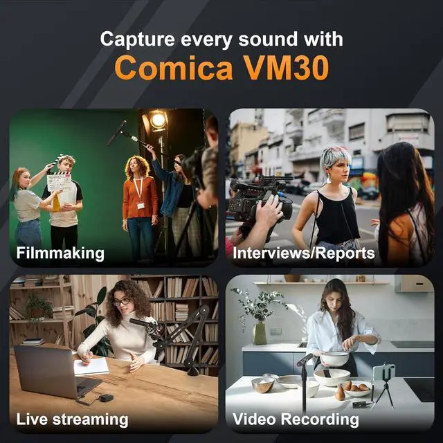 Alt view image 7 of 7 - VM30 Shotgun Microphone - Professional Wireless Mic for DSLR Camera, Smartphone and PC with 70/150Hz, 328' Range, USB C Digital Output- Perfect for Video Recording, Podcasting and Interview