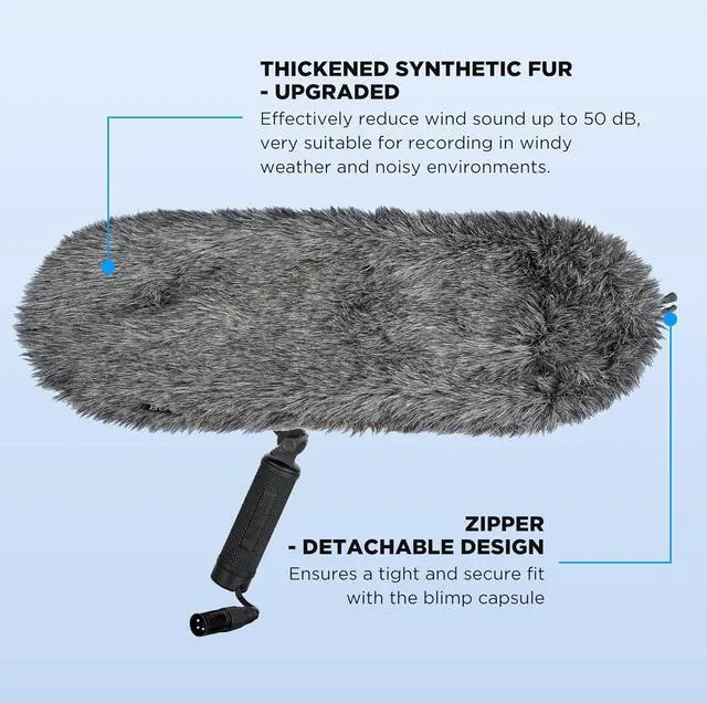 Alt view image 3 of 7 - BY-WS1000 Microphone Blimp Windshield Integrated XLR Cable Wind & Vibration Protection System for Shotgun Microphones with Shock Mount Furry Deadcat Windscreen & Grip Handle