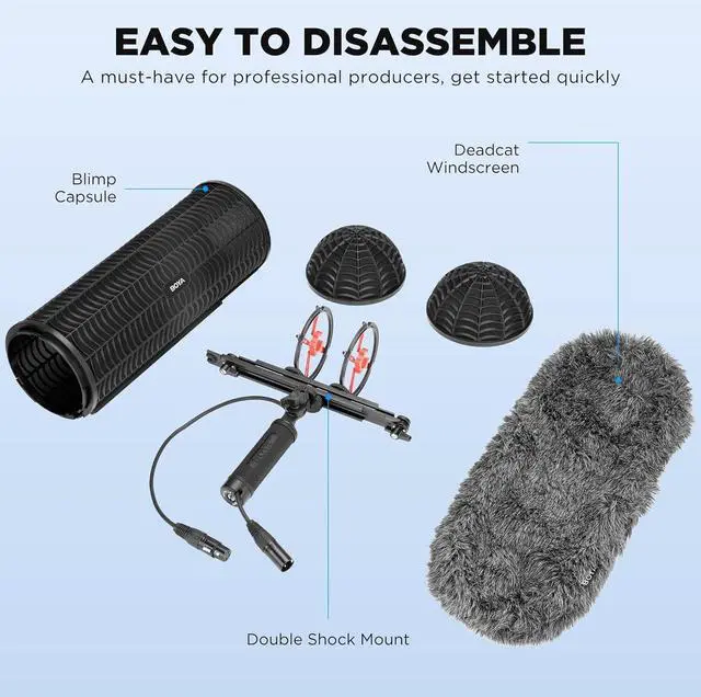 Alt view image 7 of 7 - BY-WS1000 Microphone Blimp Windshield Integrated XLR Cable Wind & Vibration Protection System for Shotgun Microphones with Shock Mount Furry Deadcat Windscreen & Grip Handle
