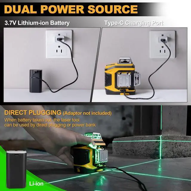 Alt view image 3 of 6 - Rechargeable 360° Self Leveling Green Laser Level with Tripod, Magnetic Base, Glasses - For Construction, Tile, Home Renovation