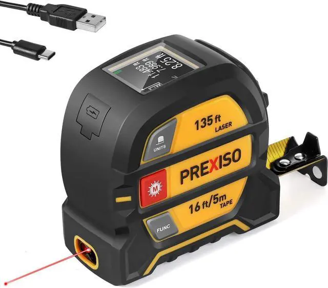 Main image of 2-in-1 Laser Tape Measure - NOT DIGITAL TAPE - 135Ft Rechargeable Laser Measurement Tool & 16Ft Measuring Tape Movable Magnetic Hook - Pythagorean, Area, Volume, Ft/Ft+in/in/M Unit-NOT Digital