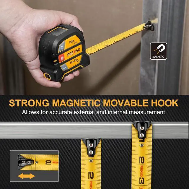 Alt view image 5 of 7 - 2-in-1 Laser Tape Measure - NOT DIGITAL TAPE - 135Ft Rechargeable Laser Measurement Tool & 16Ft Measuring Tape Movable Magnetic Hook - Pythagorean, Area, Volume, Ft/Ft+in/in/M Unit-NOT Digital