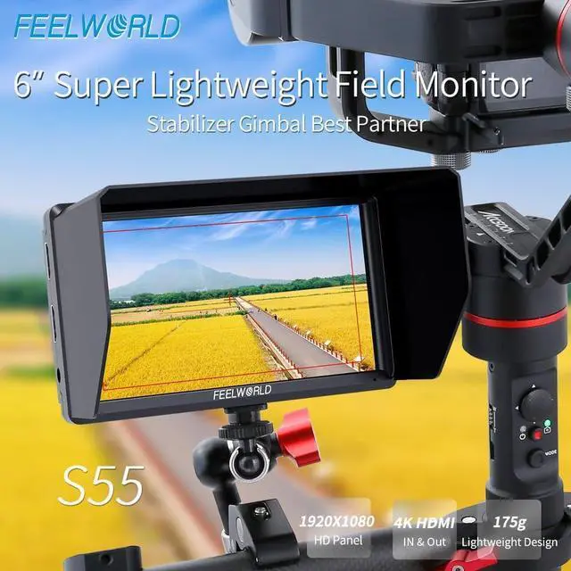Alt view image 2 of 7 - S55 6 inch Camera DSLR Field Monitor Small Full HD 1920x1080 IPS LUT Video Peaking Focus Assist with 4K HDMI 8.4V DC Input Output Include Tilt Arm