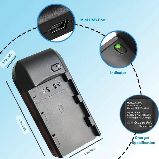 Alt view image 3 of 6 - Camcorder Digital Video Camera Travel Charger and 2-Pack 3.7V 2000mAh NP-FV5 Plus Rechargeable Lithium Battery (NP-FV5 Plus/NP-FV5 Battery Charger)