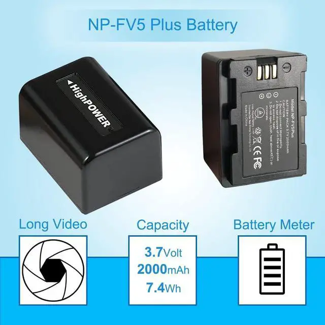 Alt view image 4 of 6 - Camcorder Digital Video Camera Travel Charger and 2-Pack 3.7V 2000mAh NP-FV5 Plus Rechargeable Lithium Battery (NP-FV5 Plus/NP-FV5 Battery Charger)