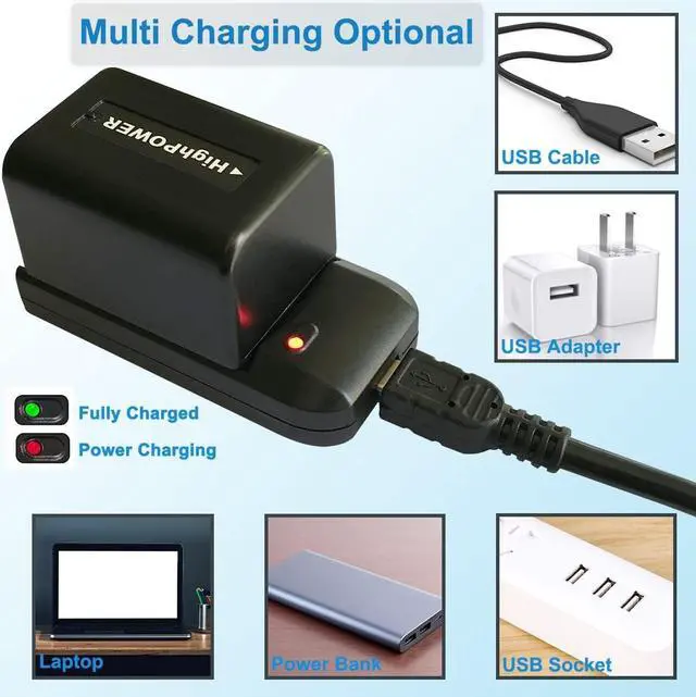 Alt view image 5 of 6 - Camcorder Digital Video Camera Travel Charger and 2-Pack 3.7V 2000mAh NP-FV5 Plus Rechargeable Lithium Battery (NP-FV5 Plus/NP-FV5 Battery Charger)