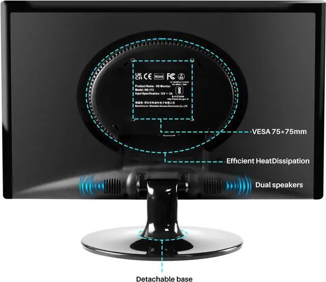 Alt view image 5 of 7 - 17.3 Inch Security Camera Monitor, PC Desktop Monitor 16:9, CCTV Monitor 60Hz LCD Display Screen with HDMI VGA,Built-in Speakers for CCTV Security DVR NVR Raspberry Pi, Wall Mounting 1600x900