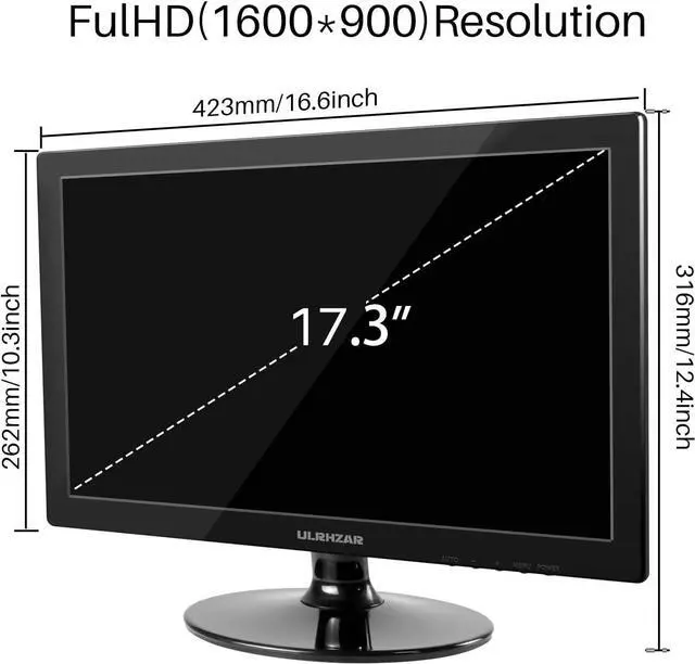 Alt view image 7 of 7 - 17.3 Inch Security Camera Monitor, PC Desktop Monitor 16:9, CCTV Monitor 60Hz LCD Display Screen with HDMI VGA,Built-in Speakers for CCTV Security DVR NVR Raspberry Pi, Wall Mounting 1600x900