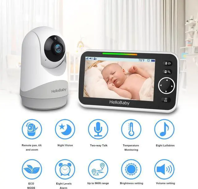Alt view image 2 of 7 - Monitor with Camera and Audio, 5'' Screen with 16-Hour Video Streaming, Remote Pan-Tilt-Zoom Camera, Two-Way Talk, VOX Mode, Auto-Night Vision, Range up to 960ft and No WiFi