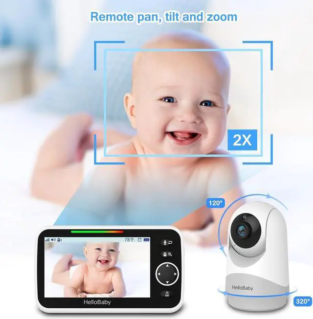Alt view image 7 of 7 - Monitor with Camera and Audio, 5'' Screen with 16-Hour Video Streaming, Remote Pan-Tilt-Zoom Camera, Two-Way Talk, VOX Mode, Auto-Night Vision, Range up to 960ft and No WiFi
