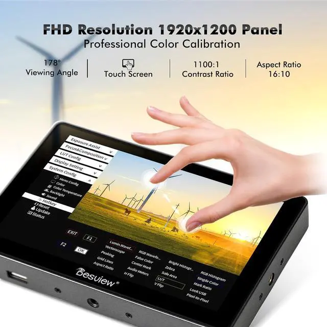 Alt view image 5 of 7 - R705 Camera Field Monitor, 7 inch Touch Screen Field Monitor Full HD 1920x1200IPS 4K HDMI with 3D LUT Waveform Peaking Focus Assist Video Monitor for DSLR