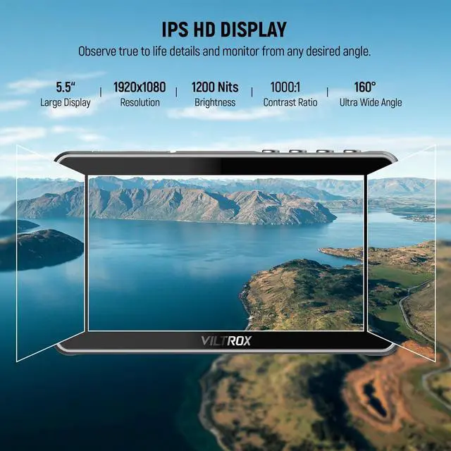 Alt view image 2 of 7 - DC-550 Pro 5.5 inch Camera Field Monitor, 4K HDMI Touchscreen DSLR Camera Monitor with Battery Sunshade Hood, 1200 Nits 3D Lut 1920X1080 HD Focus Peaking Assist On Camera Video Monitor