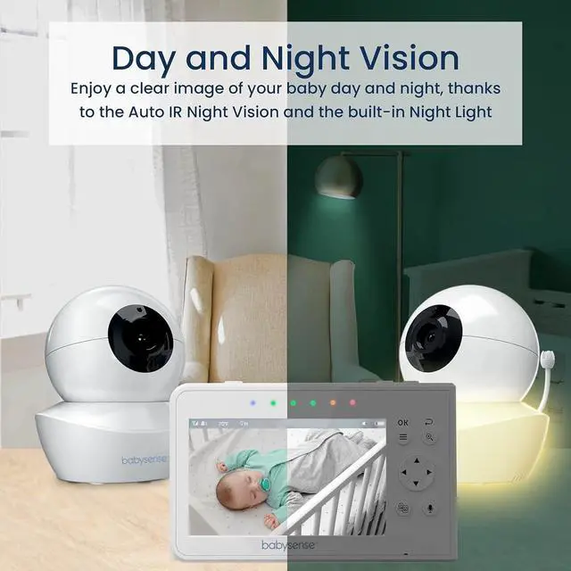 Alt view image 3 of 7 - Baby Monitor with 2 Cameras and Audio 4.3", Non WiFi Baby Monitor, Dual Split Screen, Portable Double Sleep Video Monitor, Auto Night Vision & Light, Lullabies & White Noise, Two-Way Audio
