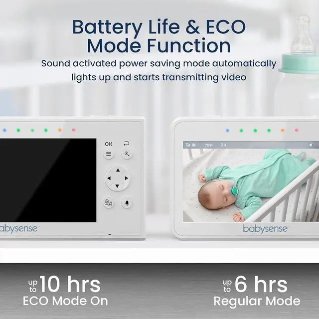Alt view image 4 of 7 - Baby Monitor with 2 Cameras and Audio 4.3", Non WiFi Baby Monitor, Dual Split Screen, Portable Double Sleep Video Monitor, Auto Night Vision & Light, Lullabies & White Noise, Two-Way Audio