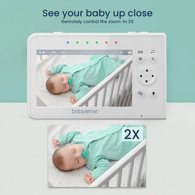 Alt view image 6 of 7 - Baby Monitor with 2 Cameras and Audio 4.3", Non WiFi Baby Monitor, Dual Split Screen, Portable Double Sleep Video Monitor, Auto Night Vision & Light, Lullabies & White Noise, Two-Way Audio