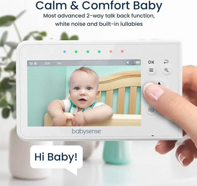 Alt view image 7 of 7 - Baby Monitor with 2 Cameras and Audio 4.3", Non WiFi Baby Monitor, Dual Split Screen, Portable Double Sleep Video Monitor, Auto Night Vision & Light, Lullabies & White Noise, Two-Way Audio