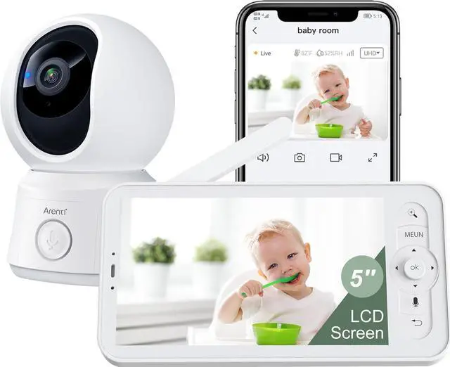 Main image of Video Baby Monitor with Camera and Audio, 5-inch Smart Baby Camera Monitor with Free Phone App, 1080P, VOX, PTZ, One-Touch Call, Temp Sensor, Lullaby, Night Vision, Auto Tracking, 2-Way Talk