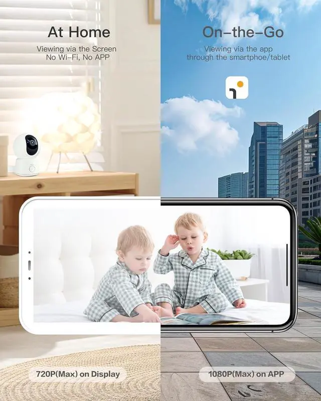 Alt view image 2 of 7 - Video Baby Monitor with Camera and Audio, 5-inch Smart Baby Camera Monitor with Free Phone App, 1080P, VOX, PTZ, One-Touch Call, Temp Sensor, Lullaby, Night Vision, Auto Tracking, 2-Way Talk