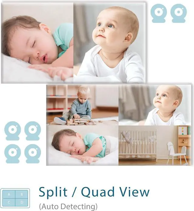 Alt view image 4 of 7 - HD Auto Noise Reduce Baby Monitor with 2 Cameras No WiFi, Long Range, Split Screen, 2-Way Audio, Lullaby, Ideal Gift by Moonybaby Split50