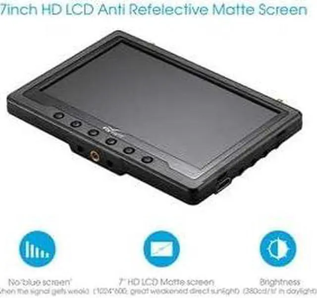 Alt view image 5 of 6 - Black Pearl RC801 FPV Monitor with DVR 5.8Ghz 40CH 7" HD Screen Diversity Receiver 1024x600 Monitor with Integrated Battery and Sunshade Hood for DJI Phantom (RPSMA ANT)