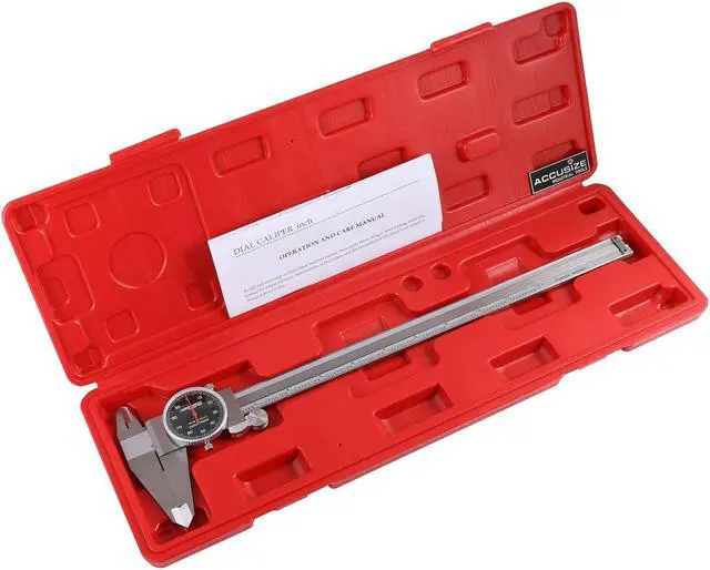 Main image of Industrial Tools 0-12'' by 0.001'' Black Face, Red Needle, Dial Caliper Stainless Steel in Fitted Box, P920-B212