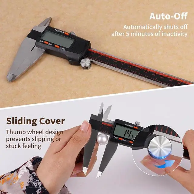Alt view image 6 of 7 - Digital Caliper 0-12 Inch/300mm with Large LCD Screen,Electronic Digital Vernier Caliper Auto-Off Feature, Inch/MM/Fraction,Digital Ruler,for 3D Printing/Jewelers/Woodworkers