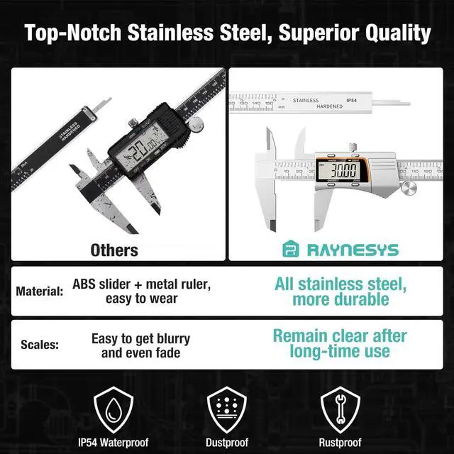 Alt view image 3 of 6 - Digital Caliper 12 inch 300mm Micrometer Caliper All Stainless Steel Electronic Diameter Measuring Tool with Large LCD Screen for Household/Jewelers/DIY