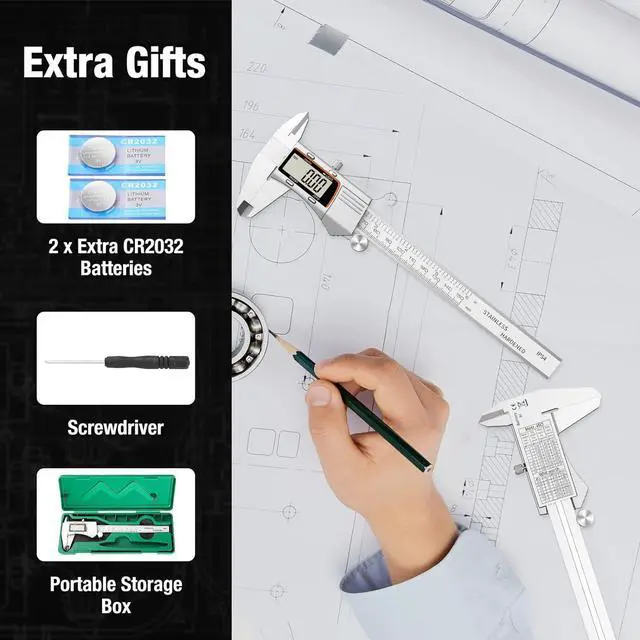 Alt view image 6 of 6 - Digital Caliper 12 inch 300mm Micrometer Caliper All Stainless Steel Electronic Diameter Measuring Tool with Large LCD Screen for Household/Jewelers/DIY