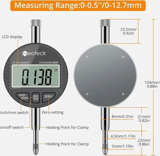 Alt view image 6 of 7 - Bore Gauge Set Digital Indicator Dial Bore Gauge (2-6"/0.0005") with Self-Centering Dial,Carbide Anvils, Insulated Grips for Deep Engine Cylinder Measurement-Black