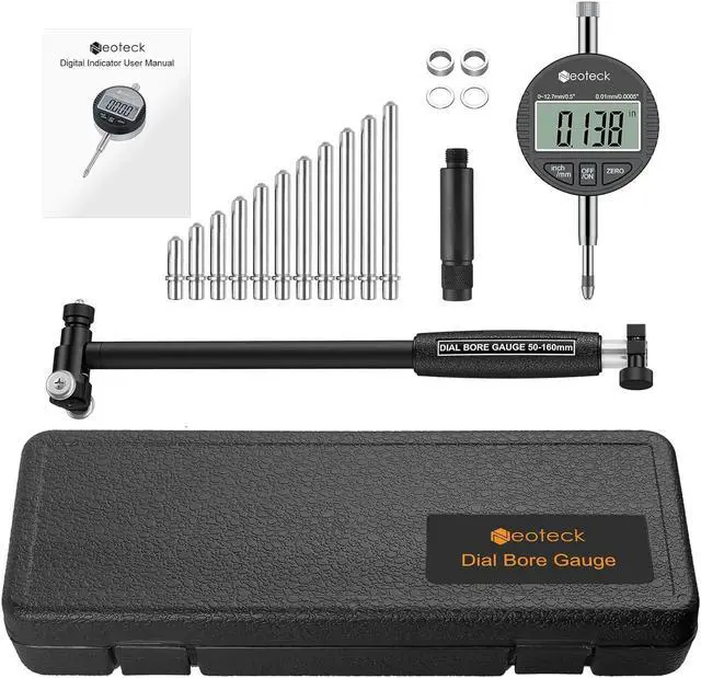 Alt view image 7 of 7 - Bore Gauge Set Digital Indicator Dial Bore Gauge (2-6"/0.0005") with Self-Centering Dial,Carbide Anvils, Insulated Grips for Deep Engine Cylinder Measurement-Black