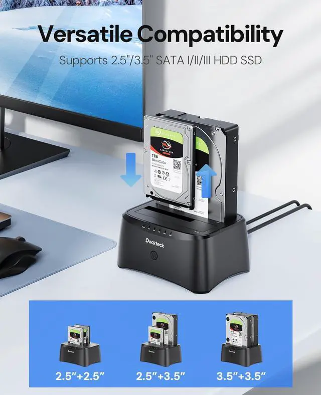 Alt view image 2 of 7 - Hard Drive Docking Station, dockteck USB 3.0 to SATA Dual Bay External Hard Drive Enclosure for 3.5 or 2.5 inch SATA HDD SSD with Offline Clone