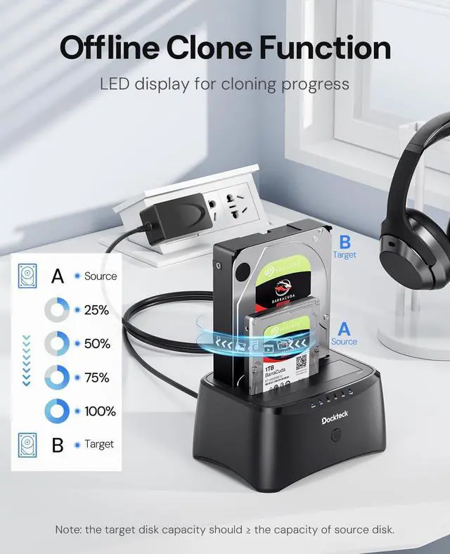 Alt view image 4 of 7 - Hard Drive Docking Station, dockteck USB 3.0 to SATA Dual Bay External Hard Drive Enclosure for 3.5 or 2.5 inch SATA HDD SSD with Offline Clone