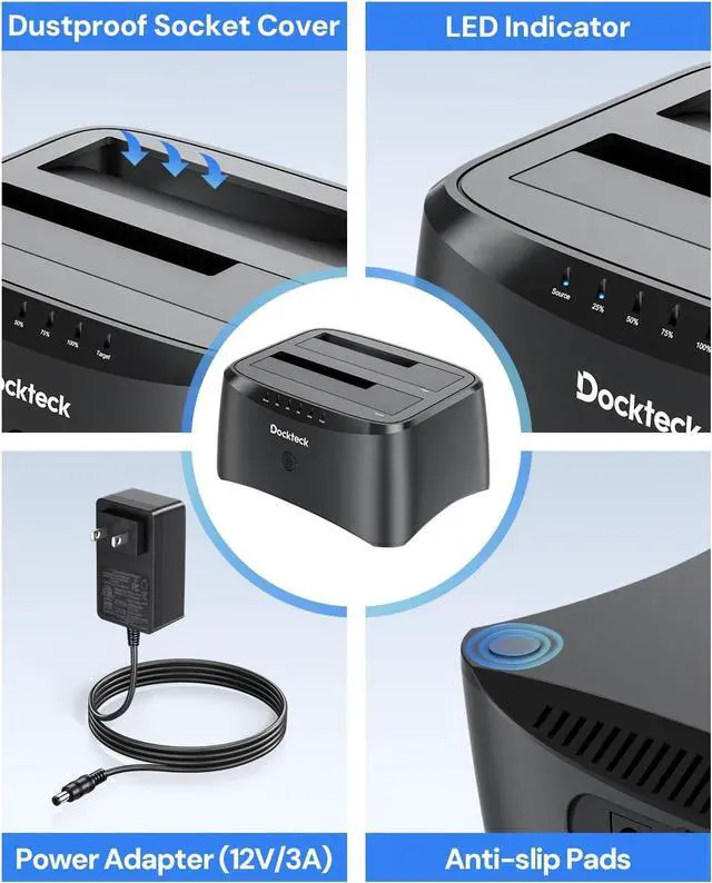 Alt view image 7 of 7 - Hard Drive Docking Station, dockteck USB 3.0 to SATA Dual Bay External Hard Drive Enclosure for 3.5 or 2.5 inch SATA HDD SSD with Offline Clone
