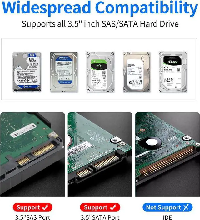 Alt view image 3 of 7 - SAS to USB 3.0 Hard Drive Adapter,SAS/SATA Hard Drive Enclosure Reader Docking Station for 3.5 inch HDD SSD with 12V/3A Power Adapter,Support up to 20TB and UASP Tool Free