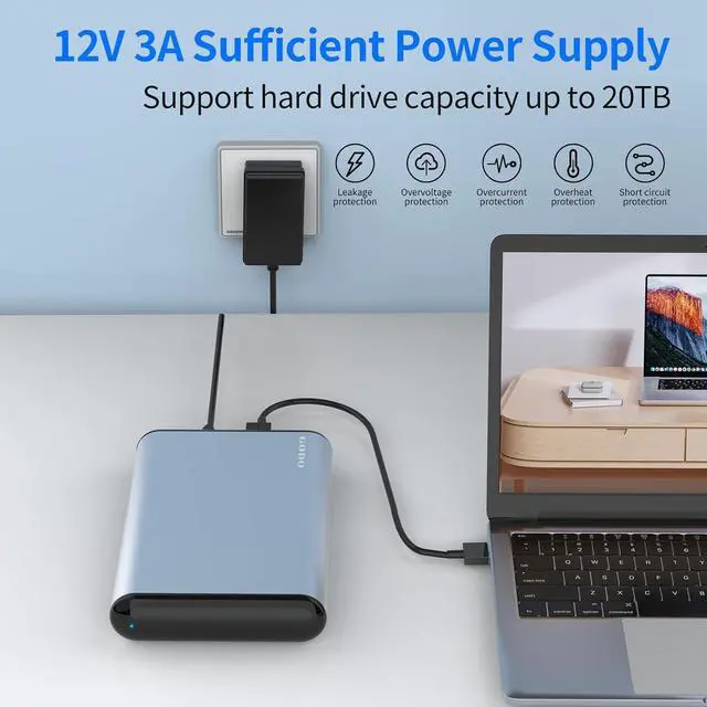 Alt view image 6 of 7 - SAS to USB 3.0 Hard Drive Adapter,SAS/SATA Hard Drive Enclosure Reader Docking Station for 3.5 inch HDD SSD with 12V/3A Power Adapter,Support up to 20TB and UASP Tool Free