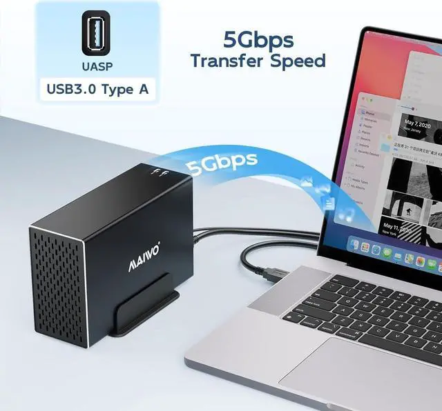 Alt view image 2 of 7 - Dual Bay Hard Drive RAID Enclosure for 3.5 inch SATA HDD, RAID 0/1/JBOD/PM 5Gbps USB 3.0 to SATA Disk Adapter, 36TB Capacity, Aluminum External HDD Case