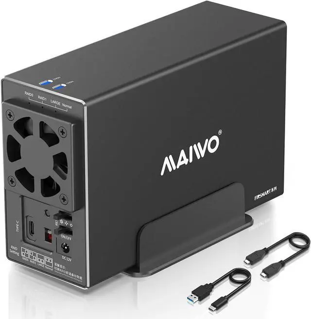 Alt view image 7 of 7 - Dual Bay Hard Drive RAID Enclosure for 3.5 inch SATA HDD, RAID 0/1/JBOD/PM 5Gbps USB 3.0 to SATA Disk Adapter, 36TB Capacity, Aluminum External HDD Case