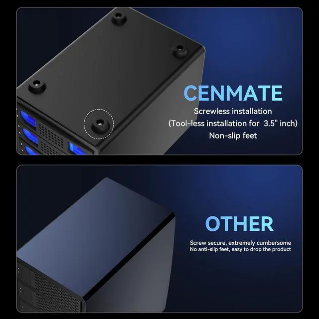 Alt view image 5 of 7 - 4 Bay Hard Drive Enclosure with Cooling Fan for 2.5/3.5&" SATA HDD/SSD with USB A/C 3.0eSATA Cable, 3.5 Hard Drive Reader Supports 72TB Capacity(NO RAID/NAS)